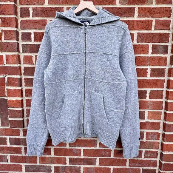 North Face Hooded Wool Sweater Jacket Mens Medium Gray Pockets Cozy - Picture 1 of 8